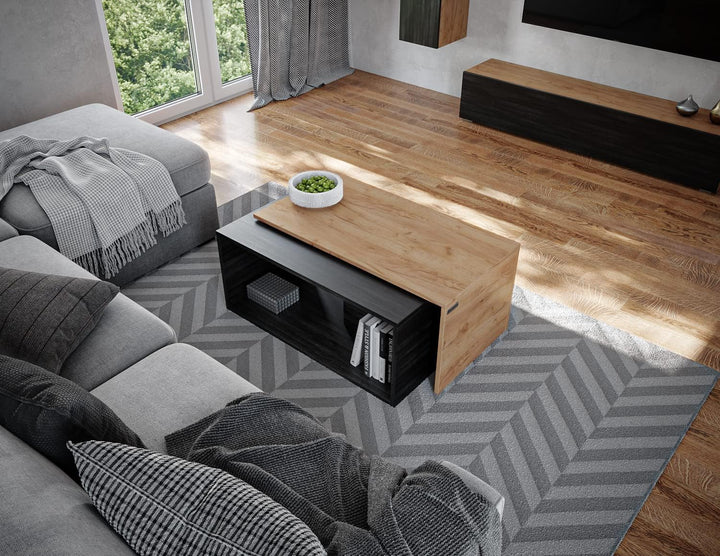 PLATAN ROOM Couchtisch Kaffeetisch 2er Set 90x48x40 cm, moderner Wohnzimmertisch, Sofatisch mit Stau