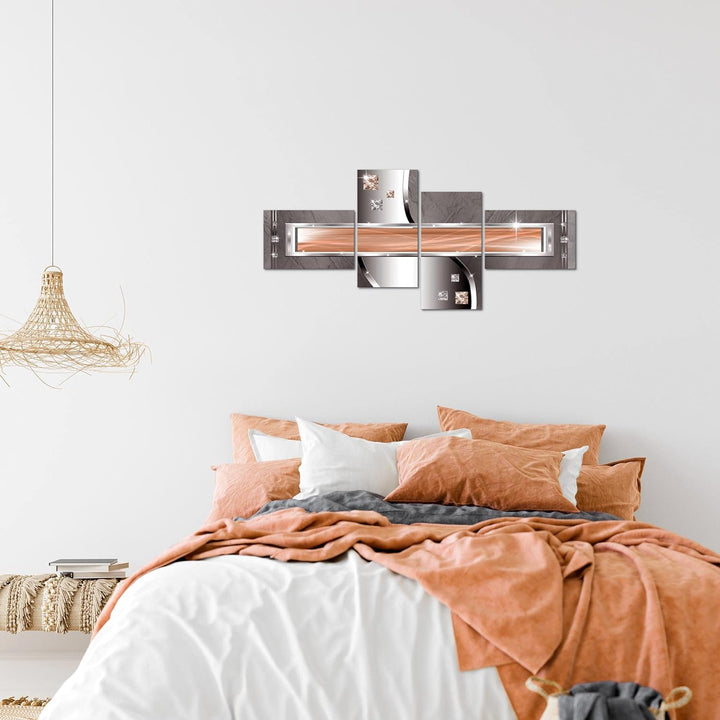 Runa Art Bild Modern Abstrakt - Made in Germany - Wandbilder Diamant Orange Grau 4 Teilig 021242a 10