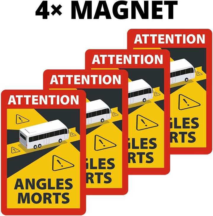 Angles Morts - Toter Winkel - Schild magnetisch A5,4 Stück, Hinweisschild für Bus-Wohnmobil