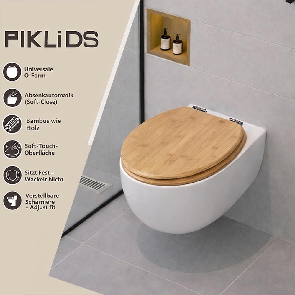 WC-Sitz aus Bambus mit Absenkautomatik, Schnellverschluss & Easy-Clean, Soft-Touch – PIKLiDS