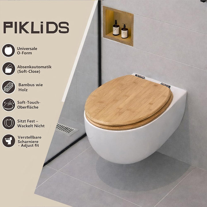 WC-Sitz aus Bambus mit Absenkautomatik, Schnellverschluss & Easy-Clean, Soft-Touch – PIKLiDS