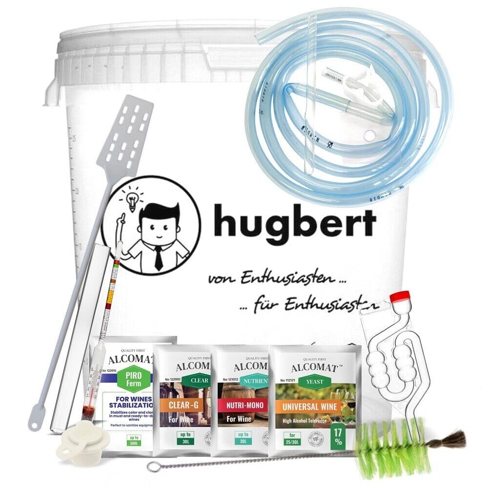 Weinset ALCOMAT-Box-L Weinhefe | Gärbehälter 15/17L | Gärröhrchen | Dichtgummi | Weinmessgerät | Wei