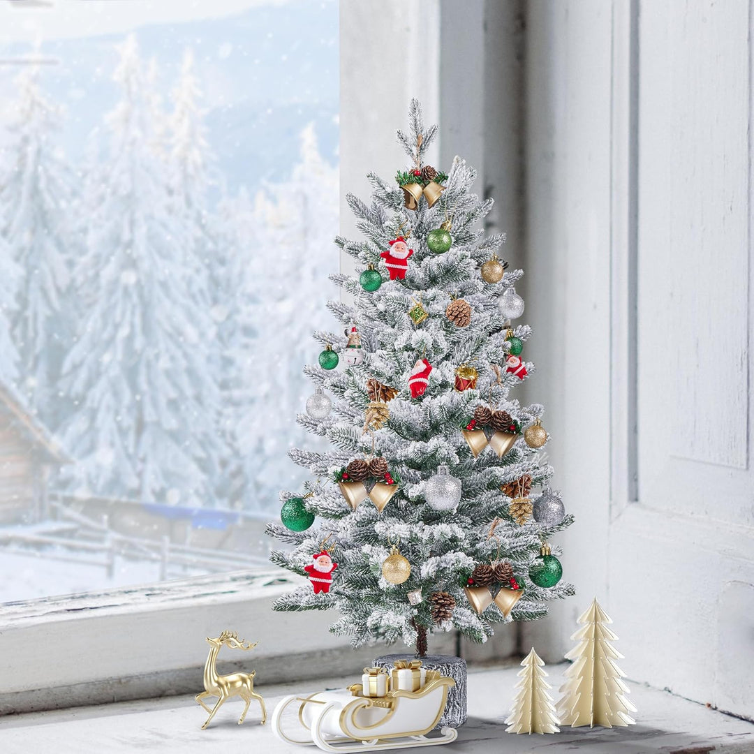 Yaheetech 94 cm Mini Künstlicher Weihnachtsbaum mit Schnee, Eingetopfter Tannenbaum mit 50 LEDs in W