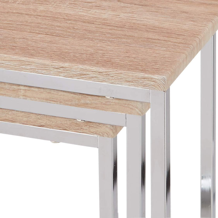 HAKU Möbel Beistelltisch 3er Set, MDF, chrom-eiche hell, B 29 x T 29 x H 36 cm / B 34 x T 34 x H 39