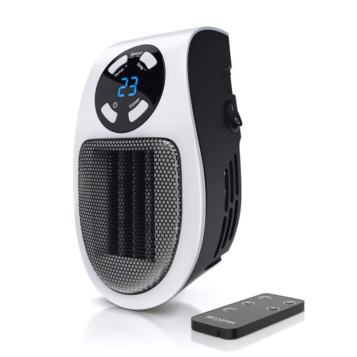 CSL - Steckdosen Heizlüfter mit Fernbedienung, Mini Keramik Heizung mit Thermostat, Lüfter 500W, Tem