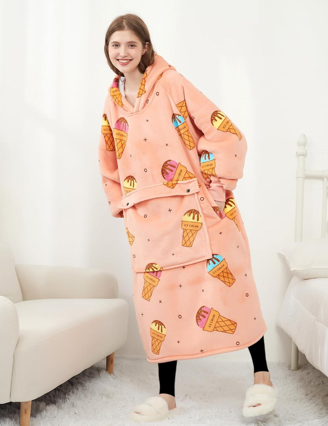 KFUBUO Tragbare Decke Hoodie für Erwachsene Sherpa Alle Muster Eiscreme Übergrosse Sweatshirt Decke
