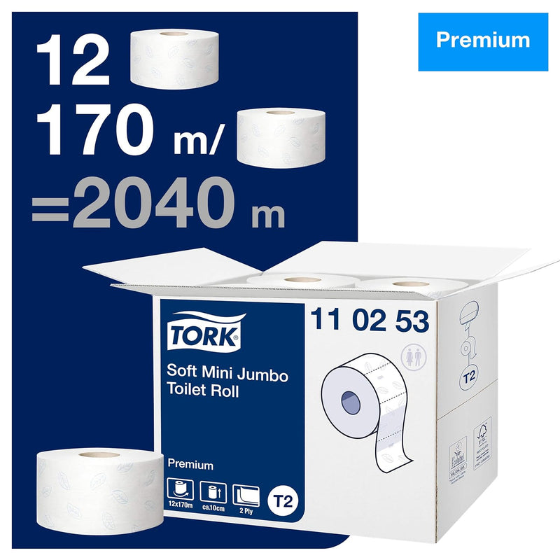 Tork 110253 Toilettenpapier Mini Jumbo Soft Premium - Weiss - 2-lagig - Satz von 1 Rolle - 1 x 1214