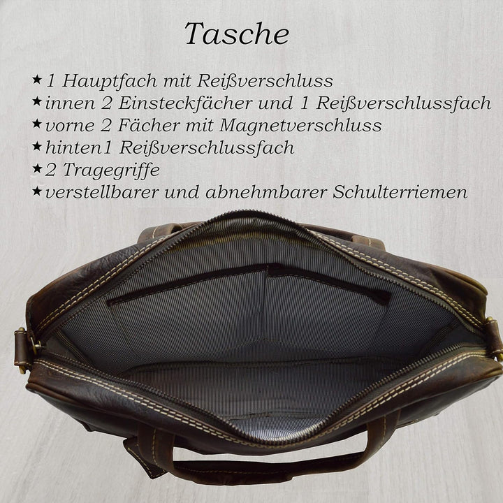 flevado Messenger Aktentasche Lehrertasche Arbeitstasche Vintage Nubuckleder braun 44,0 x 36,0 x 10,