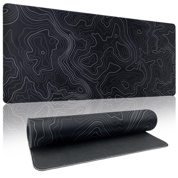 Zindoo Gaming Mauspad XXL 900 x 400 mm– Schwarzes Mousepad mit Konturen-Design – rutschfest, Langleb