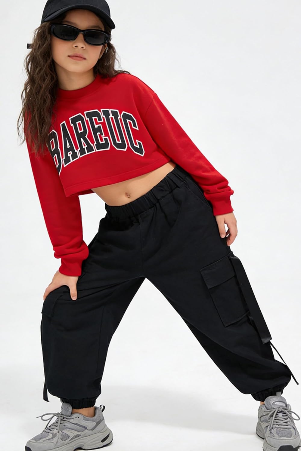 Kinder Cargo Hose Elastische Taille Jogger Hose für Jungen Mädchen Street Hip Hop… Schwarz 134-140,
