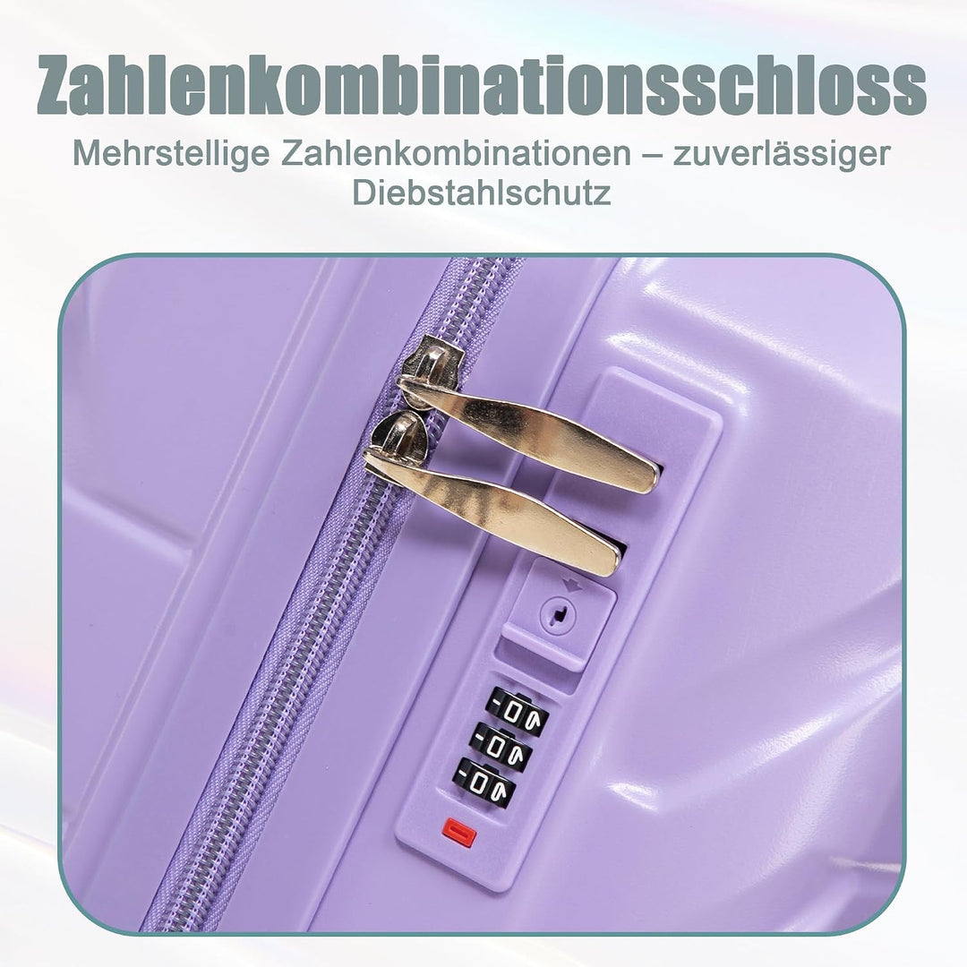 Hartschalen-Koffer Trolley Handgepäck Rollkoffer, Reisekoffer Set mit 4 Rollen, 2er Gepäckset Lila L