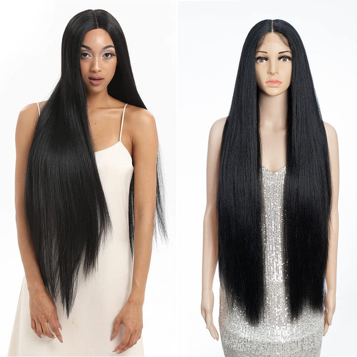 FASHION IDOL 95cm Super lange gerade Perücken Lace Front Perücken für Frauen 11cm tiefer Mittelteil