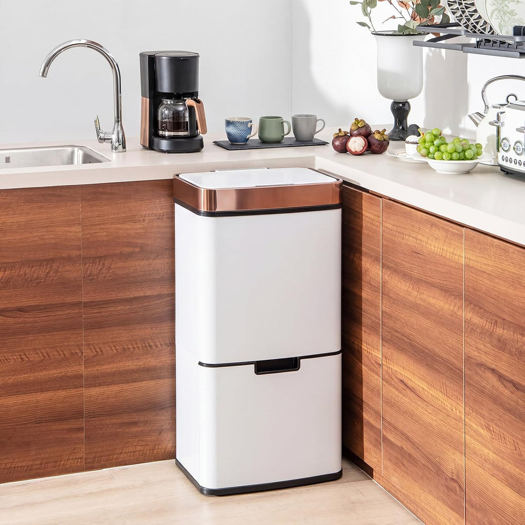 COSTWAY 72L Mülleimer 4 Fächer, elektrischer Abfalleimer mit Sensor, Mülltrennsystem 2 x 11L + 3,5L
