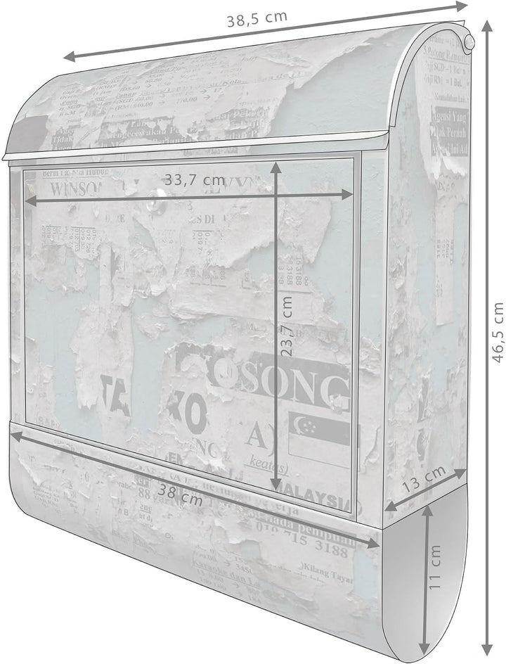 banjado® Design Briefkasten mit Motiv Wand mit Zeitungen 39x47x14cm &amp; 2 Schlüssel - Briefkasten Stah