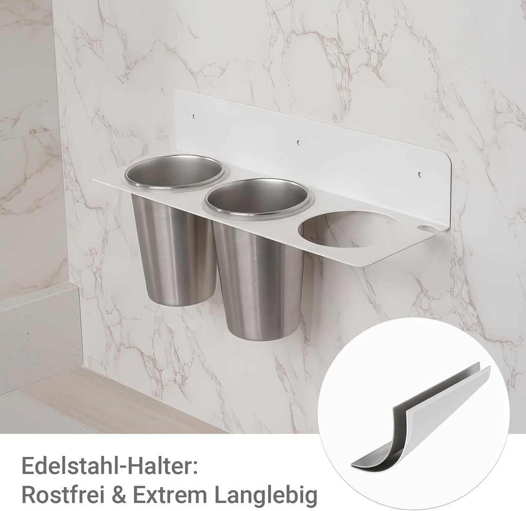 Fön Halterung, Haartool-Wandhalter mit 2 Edelstahl-Bechern, Fönhalter Ohne Bohren Aufbewahrung für H