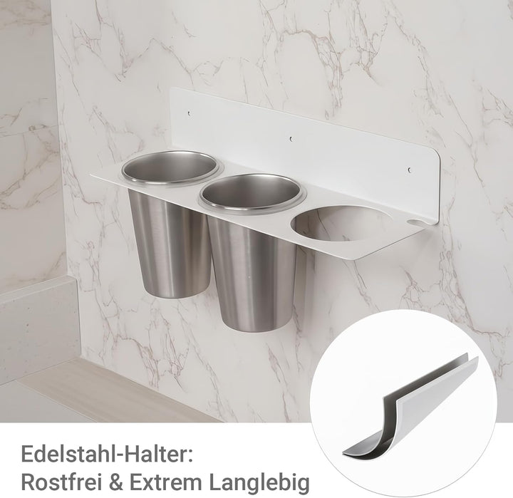 Fön Halterung, Haartool-Wandhalter mit 2 Edelstahl-Bechern, Fönhalter Ohne Bohren Aufbewahrung für H