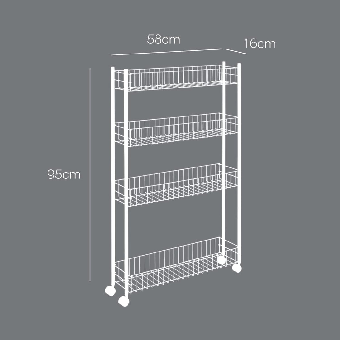 Metaltex Fino Allzweckwagen, 4 Etagen, Metall, Weiss, 16 x 60 x 95 cm 4- Etagen Single, 4- Etagen Si