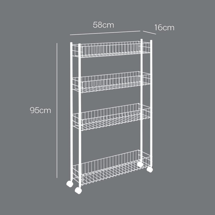 Metaltex Fino Allzweckwagen, 4 Etagen, Metall, Weiss, 16 x 60 x 95 cm 4- Etagen Single, 4- Etagen Si