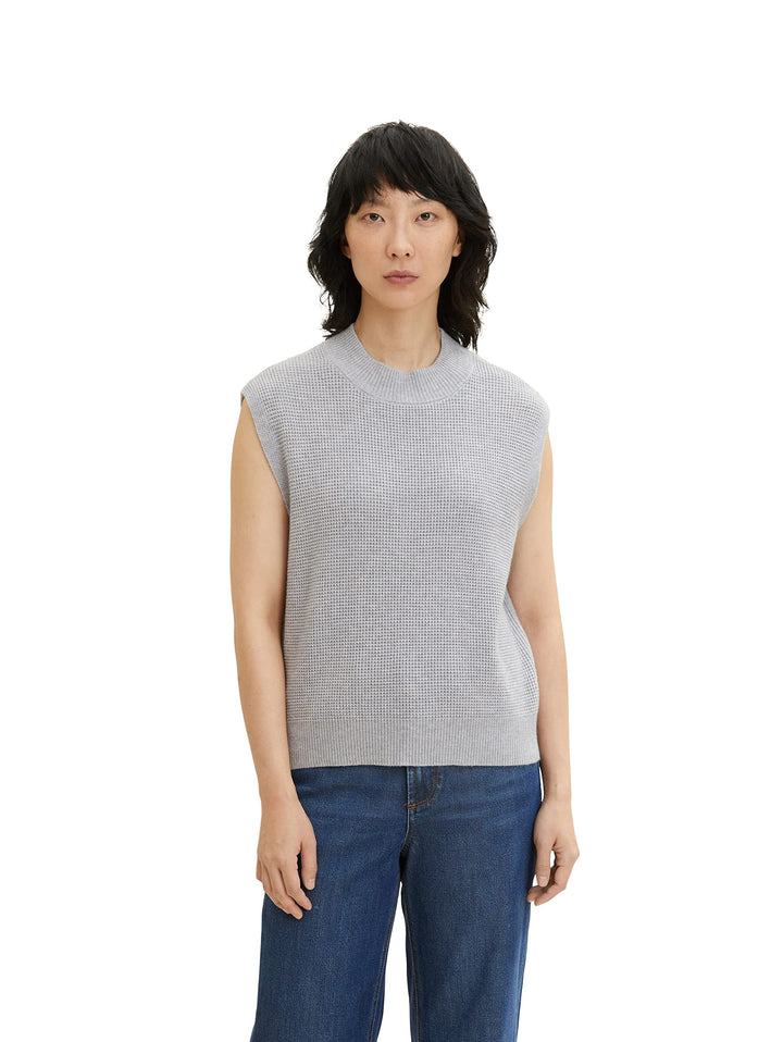 TOM TAILOR Damen Pullunder mit Rollkragen M 30282 - Concrete Grey Melange, M 30282 - Concrete Grey M
