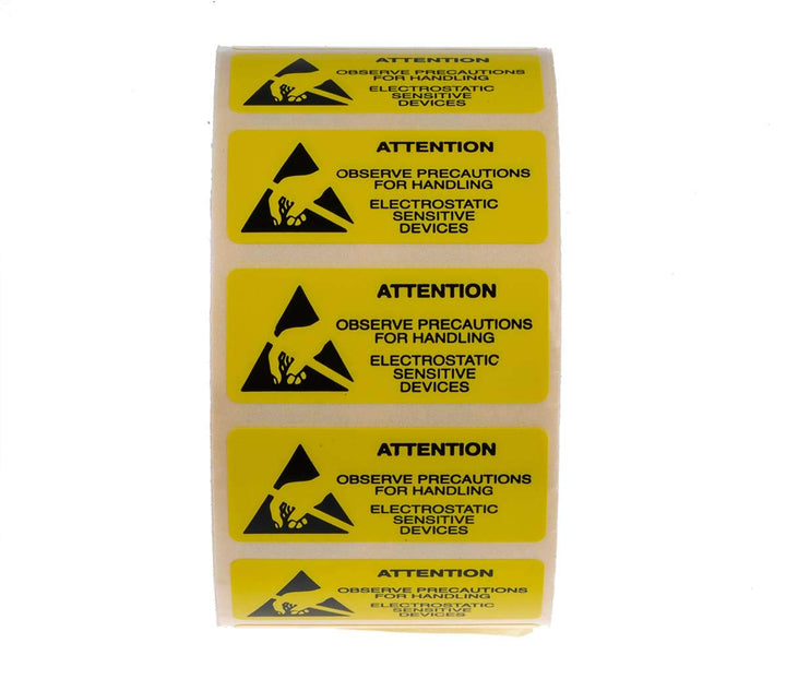 RS PRO 1000 ESD-Aufkleber, Englisch, Gelb, Achtung, H 38 mm B 16mm, Packung a 1000 Stück