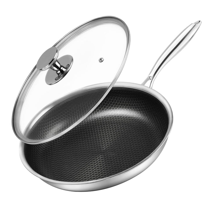 Innerwell Profi Antihaft Pfanne Edelstahl 24 cm, Induktion Pfanne mit Deckel, kratzfeste Wabenversie