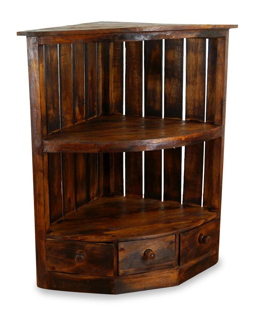 livasia Eckregal mit Schubladen, Standregal, Bücherregal, Holzregal (braun), Braun