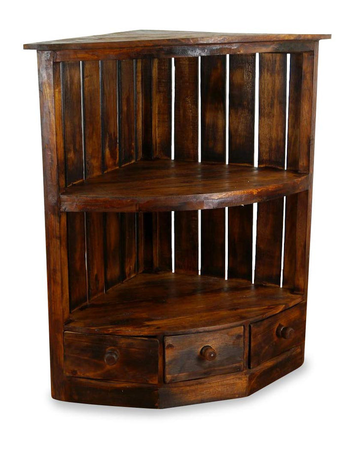 livasia Eckregal mit Schubladen, Standregal, Bücherregal, Holzregal (braun), Braun