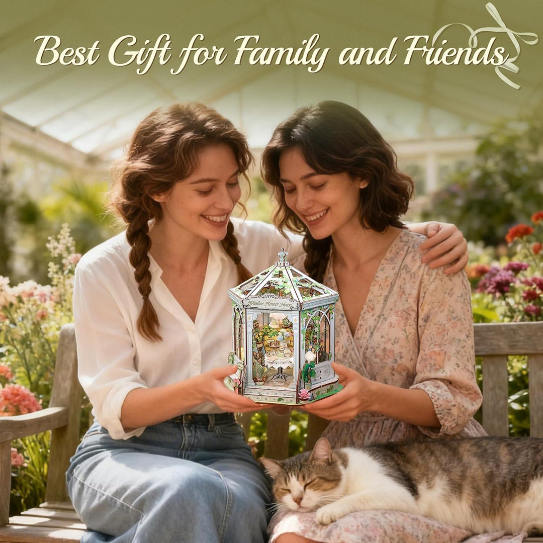 CUTEBEE Book Nook Kit - Puppenhaus für Erwachsene, Elegantes Europäisches Blühendes Miniaturhaus mit
