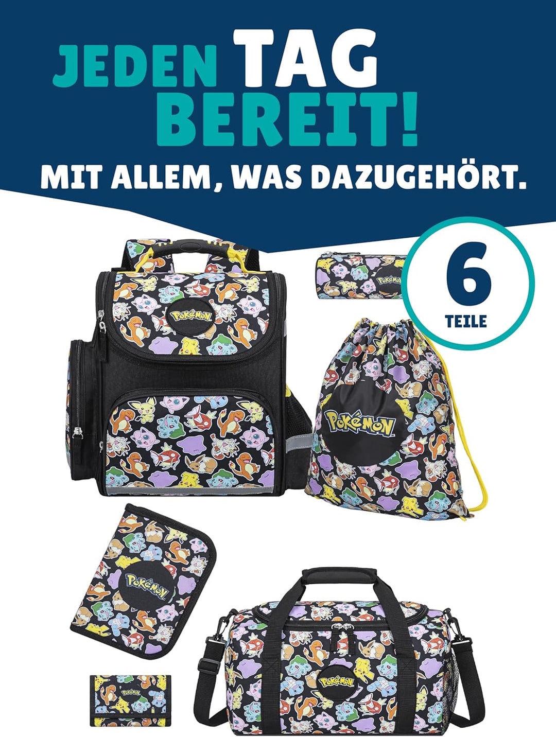 Familando Pokémon Schulranzen 1. Klasse · ergonomischer Tornister für Jungen und Mädchen · Pokemon S