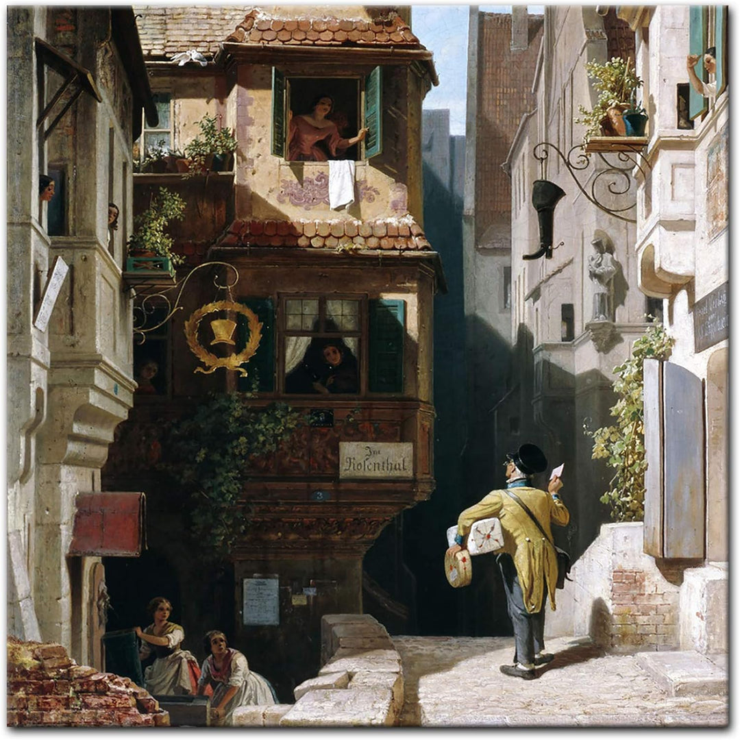 Bilderdepot24 Bild auf Leinwand | Carl Spitzweg Der Briefbote im Rosenthal in 80x80 cm als Wandbild