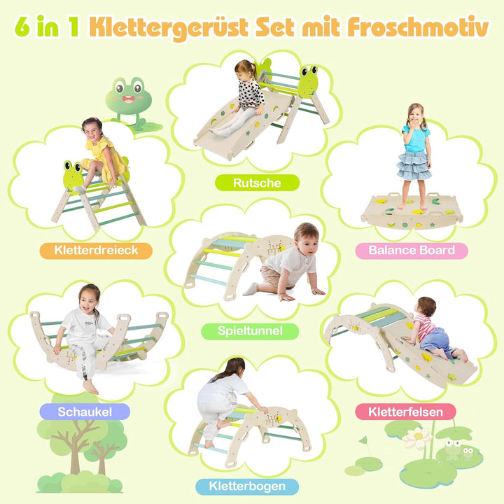 COSTWAY Klettergerüst Indoor 3er Set, klappabres Kletterdreieck mit Rutsche, Kletterbogen, inkl. dop