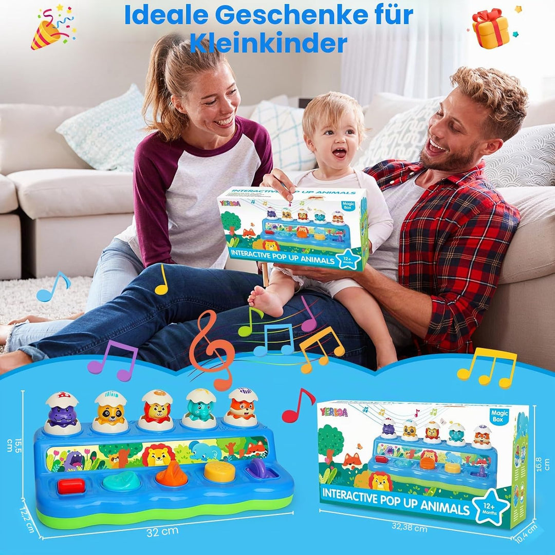 Yerloa Montessori Spielzeug ab 1 Jahr, Pop Up Tiere Spielzeug mit Musik, Tiere Ton, Licht, Early Lea