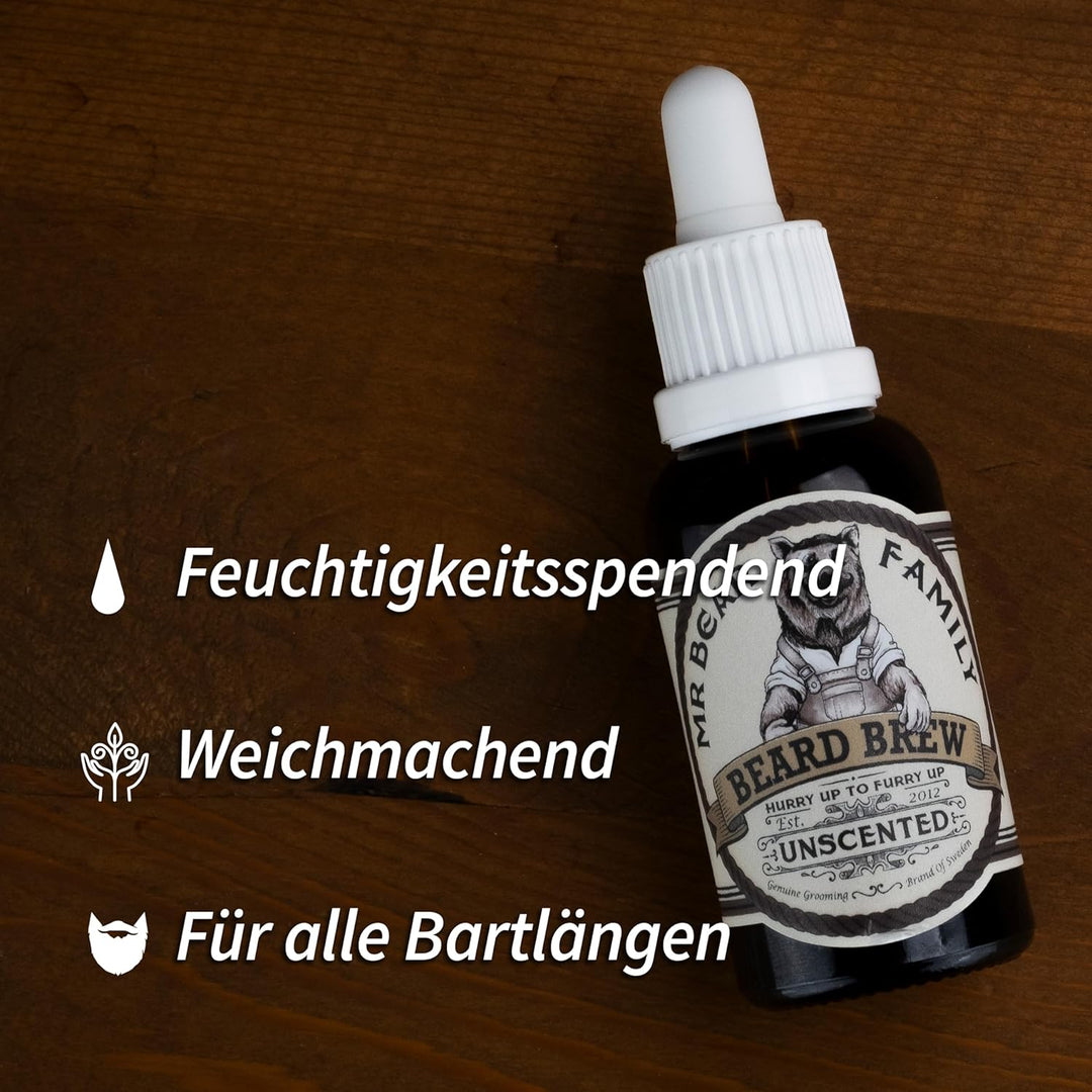 Bear Family Bartöl Herren - UNSCENTED - pflegt und unterstützt Bart Wachstum - nährreiches Bartpfleg