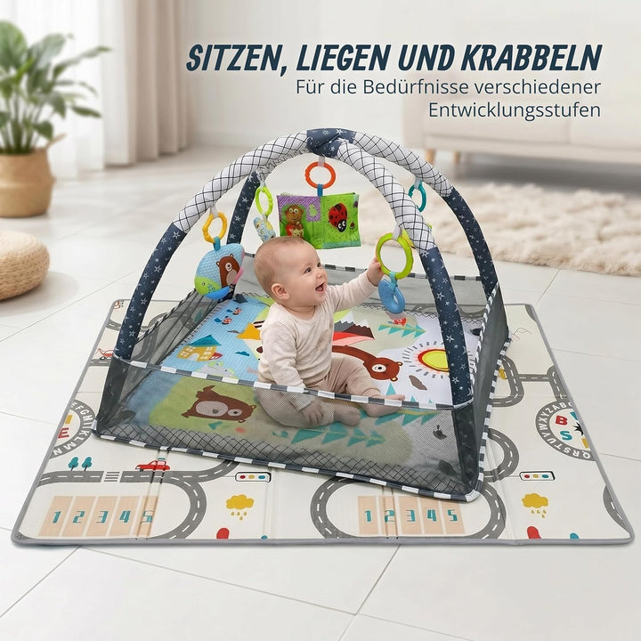Relaxdays Spielbogen, mit Spielzeug, faltbar, HxBxT: 55 x 80 x 80 cm, Stoff & Schaumstoff, Baby Gym,