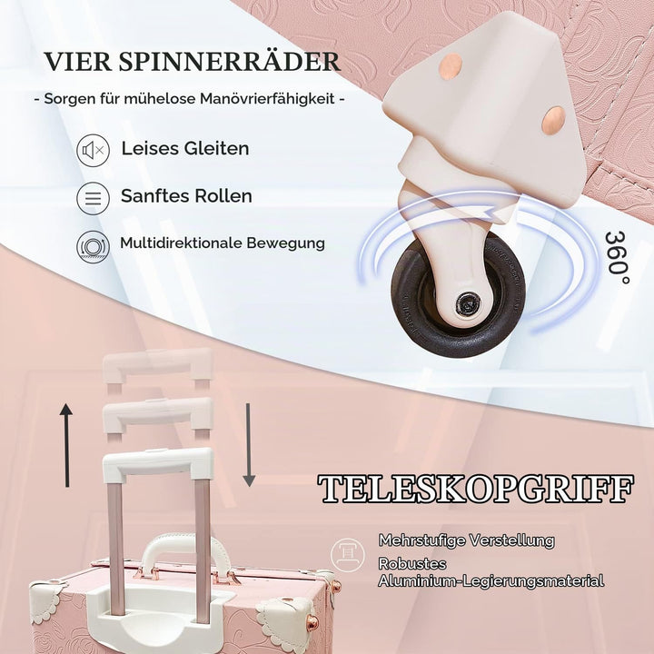 Unitravel Vintage Koffer Set 2 Teilig, Retro PU-Leder Handgepäck Koffer mit Kosmetikkoffer, Geprägte