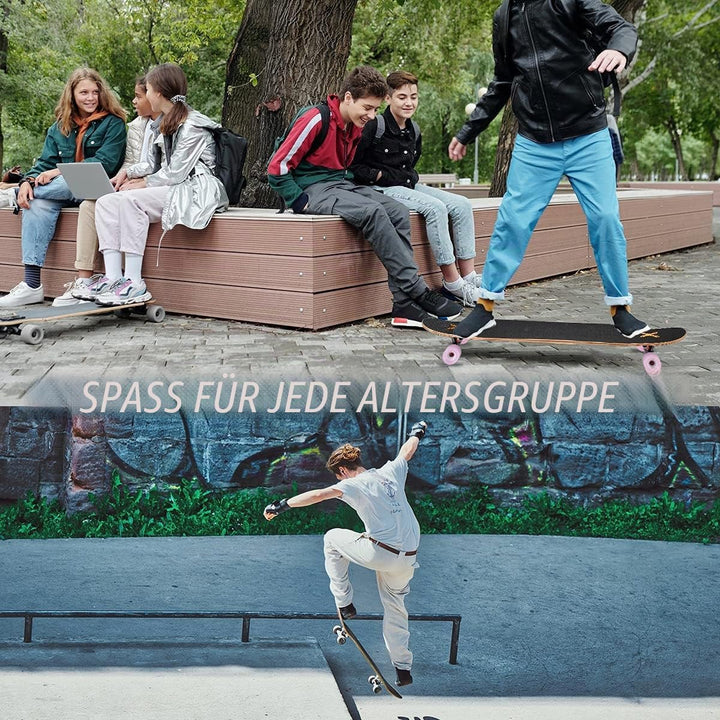 Opurtdor Longboard 118CM Pro Skateboard, Cruiser Trick Skateboard, Komplettes 8 Etagen Ahornholz, Sc