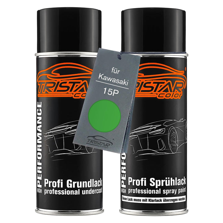 TRISTARcolor Motorradlack Spraydosen Set für Kawasaki 15P Candy Line Green Metallic Grundlack Basisl