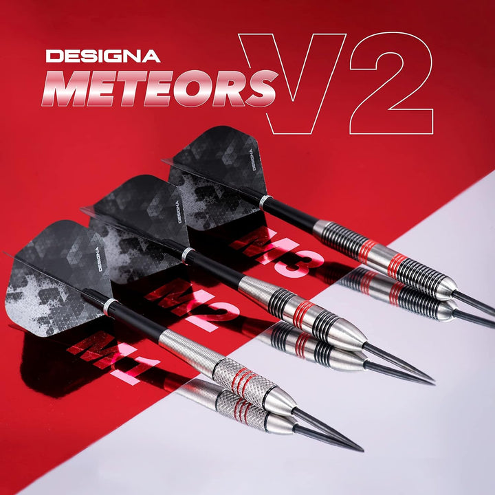 Designa Meteors 90 V2 Dartpfeile | M2 | Standard & Personalisierte Ringstahlspitze | 34g-36g-38g 85