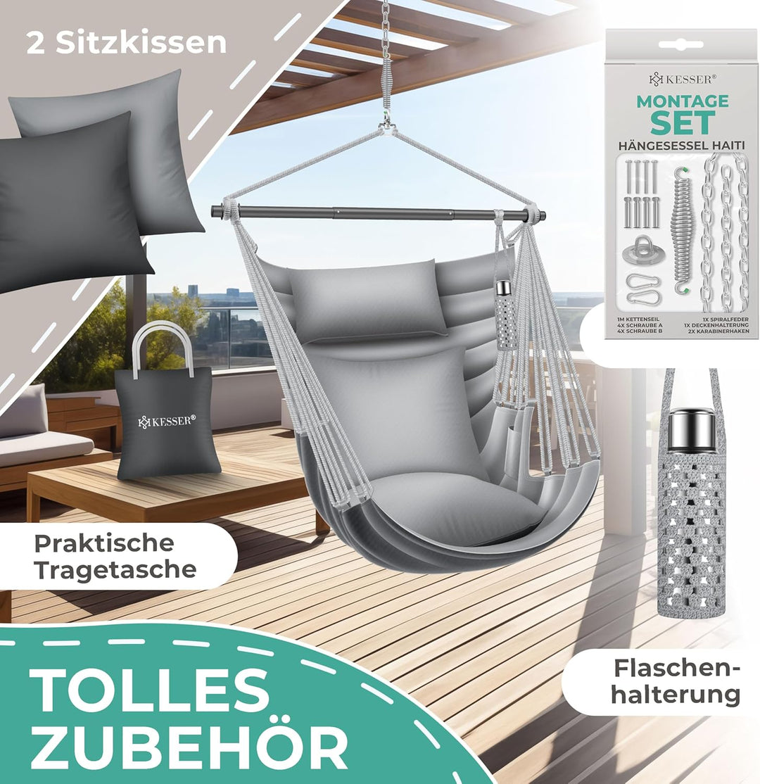 KESSER® Hängesessel Haiti 150kg Traglast, Hängestuhl 360° Drehung, Hängeschaukel Indoor-Outdoor UV-b