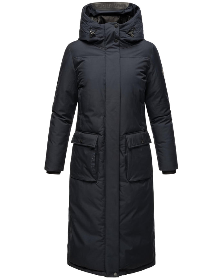 Navahoo Damen Wintermantel Warmer Mantel extralang mit Kapuze Wolkenfrost XIV XS-XXL L Navy, L Navy