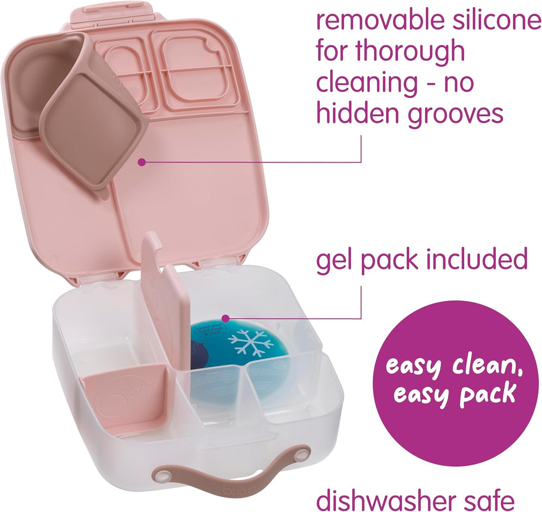 b.box Brotdose | Grosse Bento-Box mit 4 Fächern (2 auslaufsicher), herausnehmbarer Trenner, Gel-Kühl
