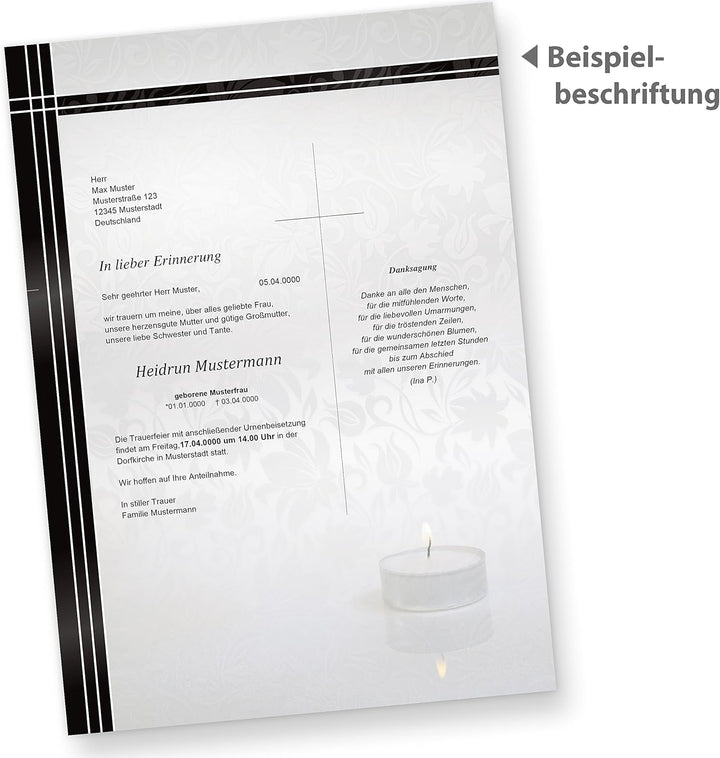 250 Sets Briefpapier Trauer Mit Umschläge ohne Fenster, DIN A4 90g Beidseitig, Oder andere Menge wäh