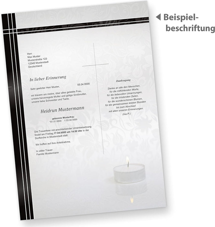 Briefpapier Set Trauer (500 Sets MIT Fenster) Set mit Briefbögen A4 und passende Trauerumschläge MIT