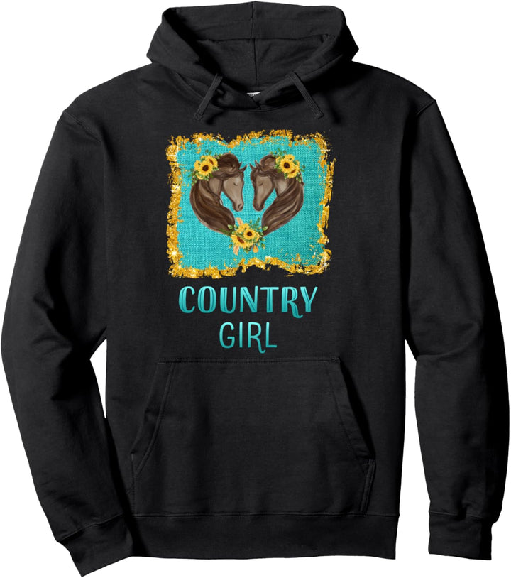 Country Girl - Pferde und Sonnenblumen Pullover Hoodie