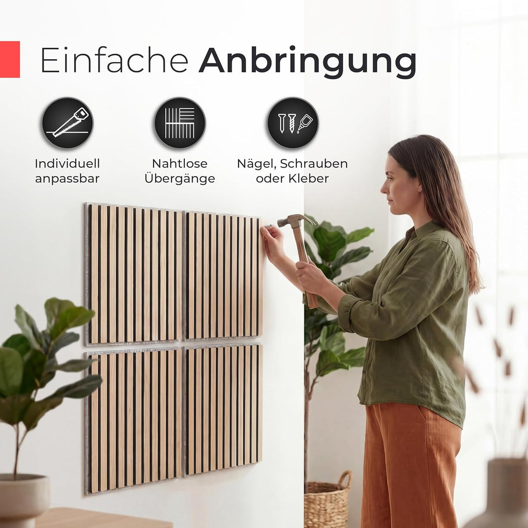 Akustikpaneele Holz – 3er-Set | 60x60cm | Echtholz Eiche & Akustikfilz Grau – 3D Wandpaneele für Sch