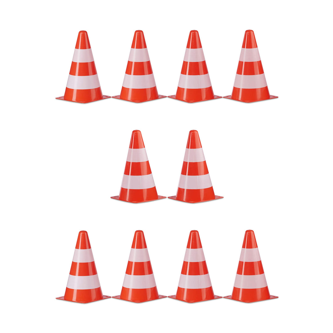 Relaxdays Warnkegel 10er Set, stapelbar, Verkehrshütchen, Schnürbeutel, Markierungshütchen, Pylonen,