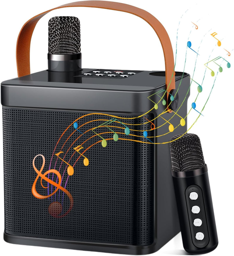 LAMA Karaoke Maschine mit kabellose 2 Mikrofonen Karaoke Anlage, Bluetooth Lautsprecher Box tragbare