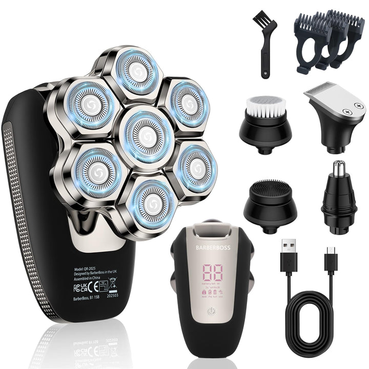 BarberBoss Glatzen Rasierer Herren, Magnetischer Rotationsrasierer, 7D Glatzenrasierer für Männer, 5