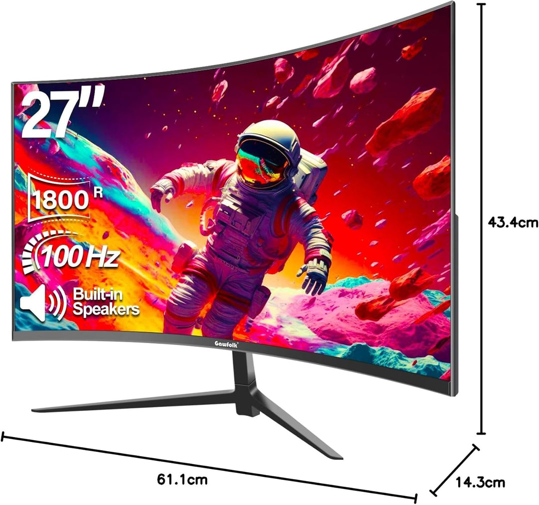 Gawfolk Gaming Monitor 24 Zoll Curved 180Hz, 165Hz PC Monitor Full HD 1080P, Rahmenloses 2800R Compu