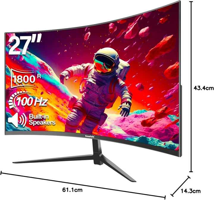 Gawfolk Gaming Monitor 24 Zoll Curved 180Hz, 165Hz PC Monitor Full HD 1080P, Rahmenloses 2800R Compu